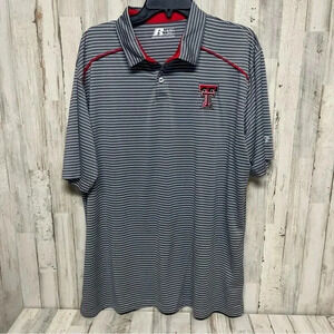 Texas Tech Shirt Mens XLarge Red Raiders Polo Gray Collared Russell Striped